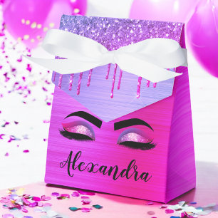 Purple Glitter Sparkle Eyelashes Monogram Name Favour Box
