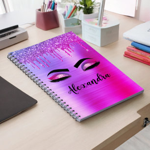 Purple Glitter Sparkle Eyelashes Monogram Name Notebook