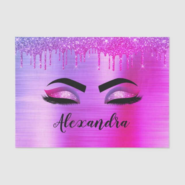 Purple Glitter Sparkle Eyelashes Monogram Name Tissue Paper (Front)