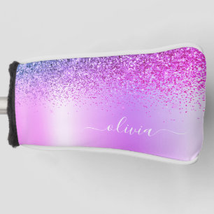 Purple Glitter Sparkle Glam Metal Monogram Name Golf Head Cover