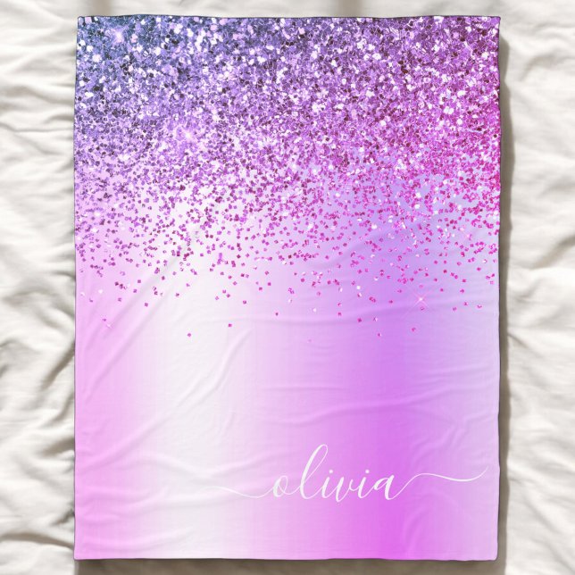 Purple Glitter Sparkle Metal Monogram Name Fleece Blanket (Creator Uploaded)