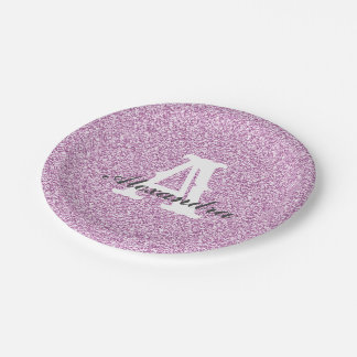 Purple Glitter & Sparkle Monogram Paper Plate