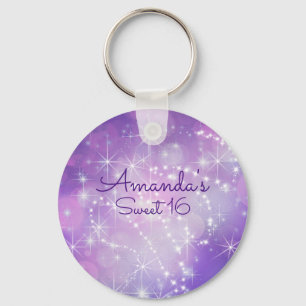 Purple, Glitter,  Sparkle, Sweet Sixteen Favour Key Ring