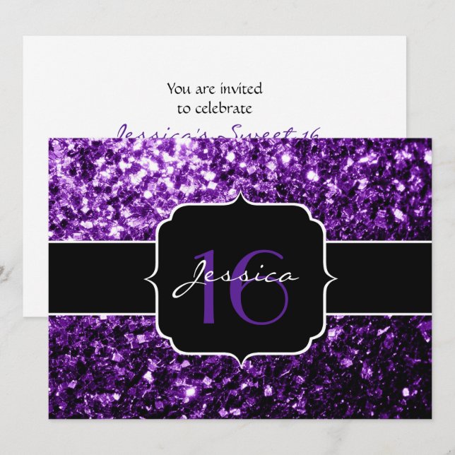 Purple glitter sparkles Sweet 16 Invitation (Front/Back)