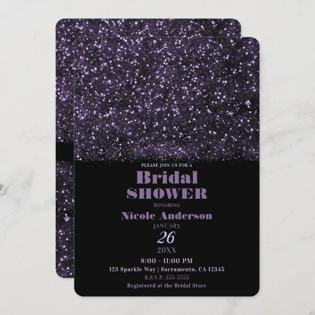 Purple Glitter Sparkling Lights Bridal Shower Invitation (Front/Back)