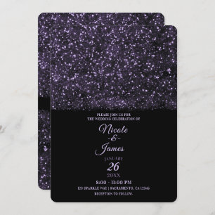 Purple Glitter Sparkling Lights Wedding Invitation