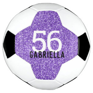 Purple Glitter Sparkly Look Number and Name Soccer Ball