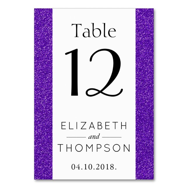 Purple Glitter, Sparkly, Shiny Glitter, Wedding Table Number (Front)