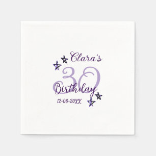 Purple glitter stars 30th birthday modern retro napkin