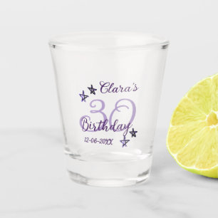 Purple glitter stars 30th birthday modern retro  shot glass
