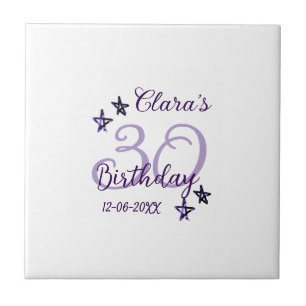 Purple glitter stars 30th birthday modern retro tile