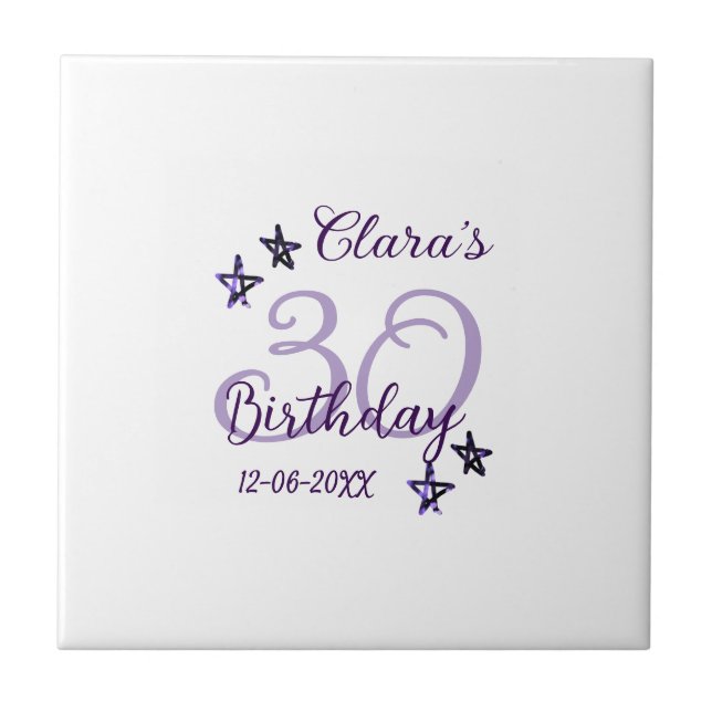 Purple glitter stars 30th birthday modern retro  tile (Front)