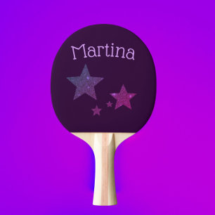 Purple Glitter stars personalised ping pong paddle