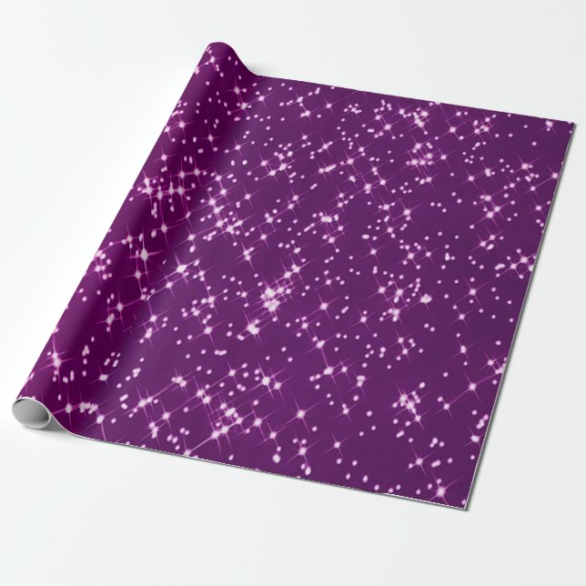 Purple glitter stars wrapping paper (Unrolled)
