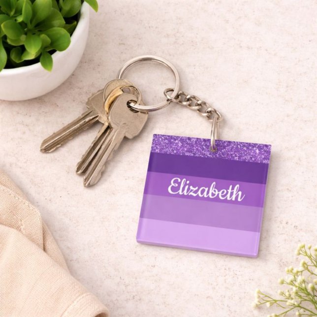 Purple Glitter Striped Monogram Key Ring (Creator Uploaded)