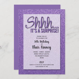 Purple Glitter SURPRISE Birthday Invitations