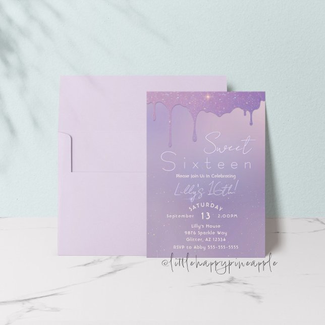 Purple Glitter Sweet Sixteen Birthday Invitation (Creator Uploaded)