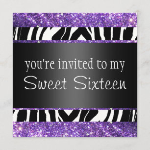 Purple Glitter Sweet Sixteen Invitation