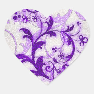 Purple glitter swirls girly heart sticker labels