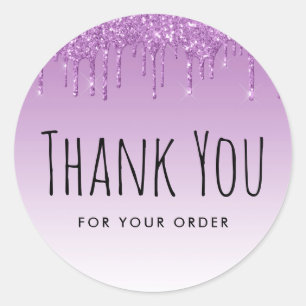 purple glitter thank you for your order classic round sticker