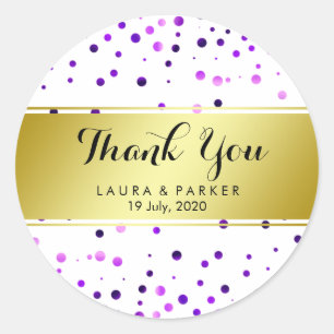 Purple Glitter Thank You Wedding Confetti Classic Round Sticker