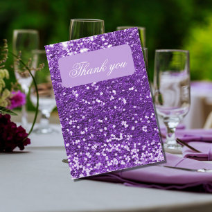 Purple Glitter Tiara Crown Elegant Quinceañera Thank You Card