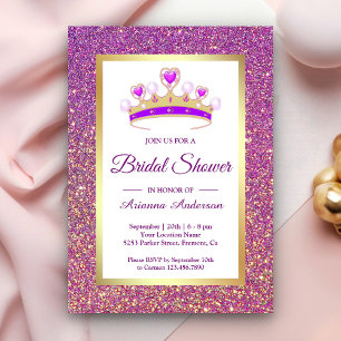 Purple Glitter Tiara Princess Bridal Shower Invitation