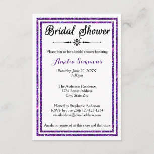 Purple Glitter Trim - 3x5 Bridal Shower Invitation