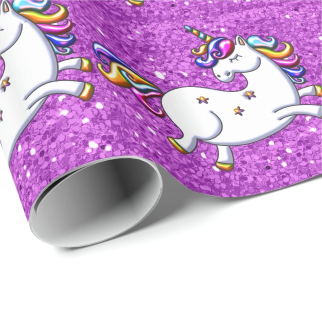 Purple  Glitter Unicorns Wrapping Paper (Roll Corner)