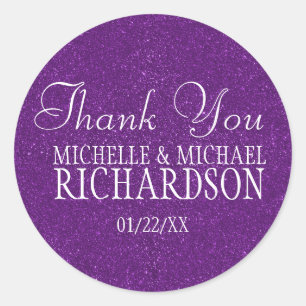 Purple Glitter Wedding Favour Classic Round Sticker