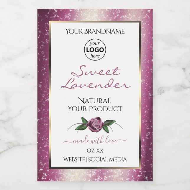 Purple Glitter White Floral Product Labels Logo (Single Label)