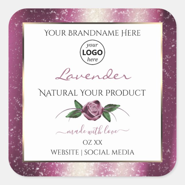 Purple Glitter White Floral Product Labels Logo (Front)
