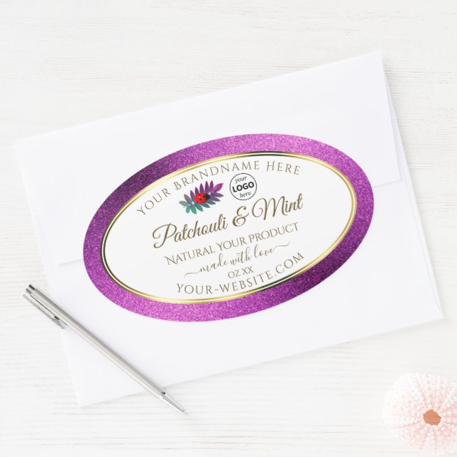 Purple Glitter White Product Labels Ladybug Logo (Envelope)