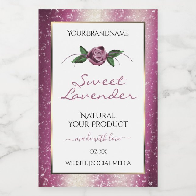 Purple Glitter White Product Labels Rose Flower (Single Label)