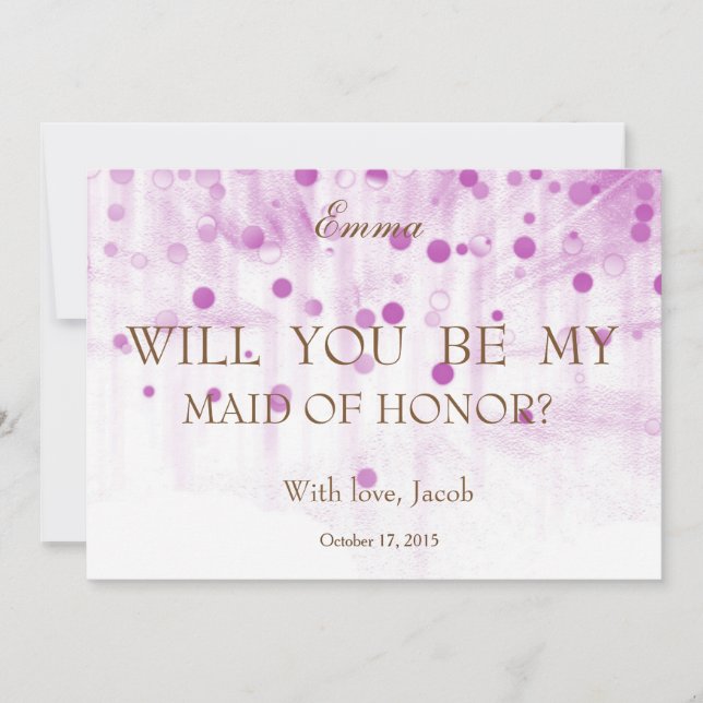 Purple Glitter Will You Be My MAID OF HONOR Invitation (Front)