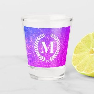 Purple Glitter With Monogram Shot Glass