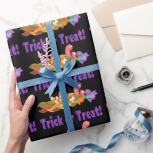 Purple Glitter with Worms Trick or Treat Halloween Wrapping Paper