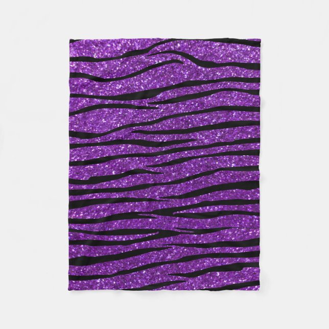 Purple glitter zebra stripes fleece blanket (Front)
