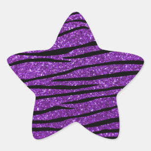 Purple glitter zebra stripes star sticker