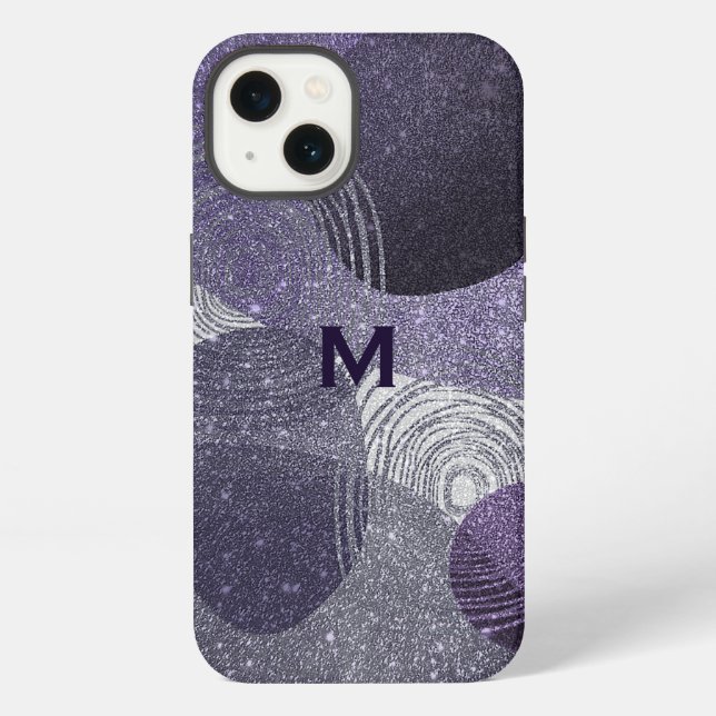 Purple Glittery Abstract Monogrammed iPhone Case (Back)