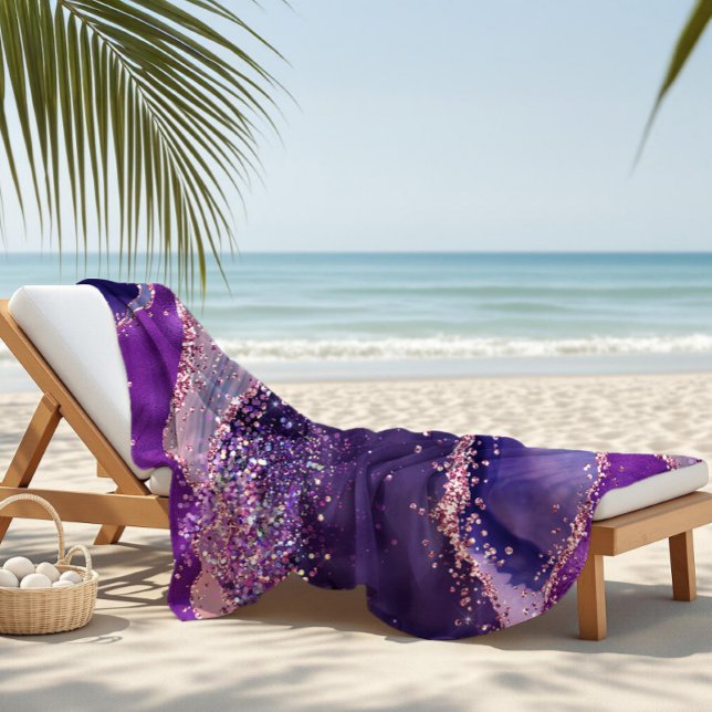 Purple Glittery Agate Texture Beach Towel (Creator Uploaded)