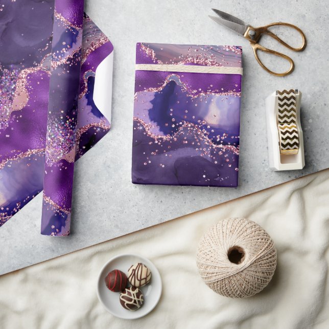 Purple Glittery Agate Texture Wrapping Paper (Crafts)