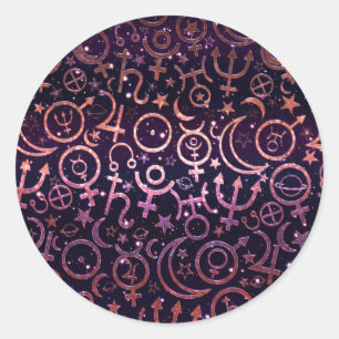 Purple Glittery Planetary Universe Space Planets Classic Round Sticker
