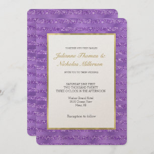 Purple Glittery Stripes Wedding Invitation