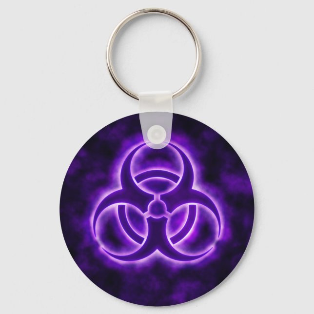 Purple Glow Biohazard Symbol Keychain (Front)