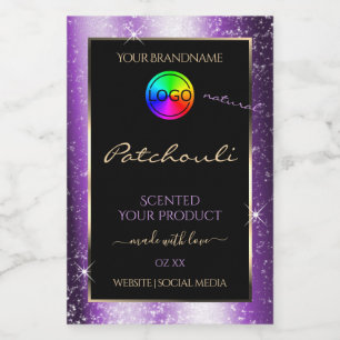 Purple Glow Glitter Frame Product Label with Logo