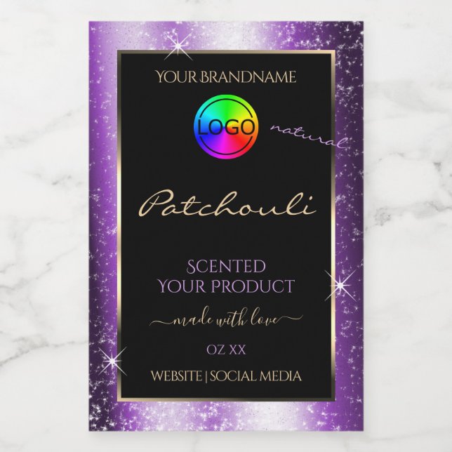 Purple Glow Glitter Frame Product Label with Logo (Single Label)