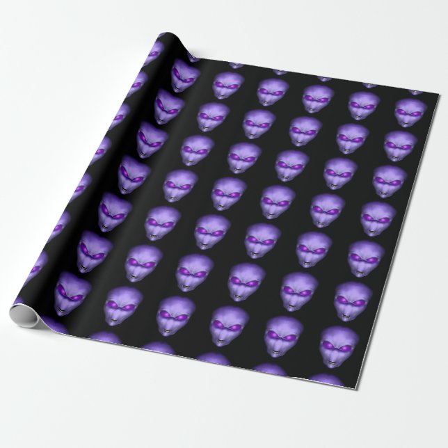 Purple Glowing Eyes Aliens Wrapping Paper (Unrolled)