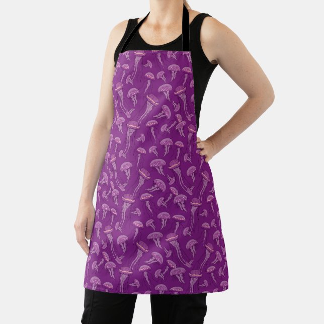 Purple glowing jelly fish pattern apron (Insitu)