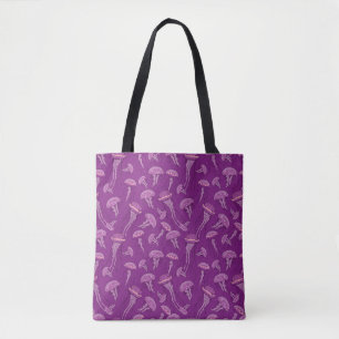 Purple glowing jelly fish pattern tote bag